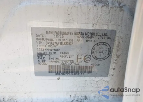 2014 Nissan Sentra Fe+ S/Fe+ Sv/S/Sl/Sr/Sv z USA, uszkodzony, nr VIN 3N1AB7AP1EL633137